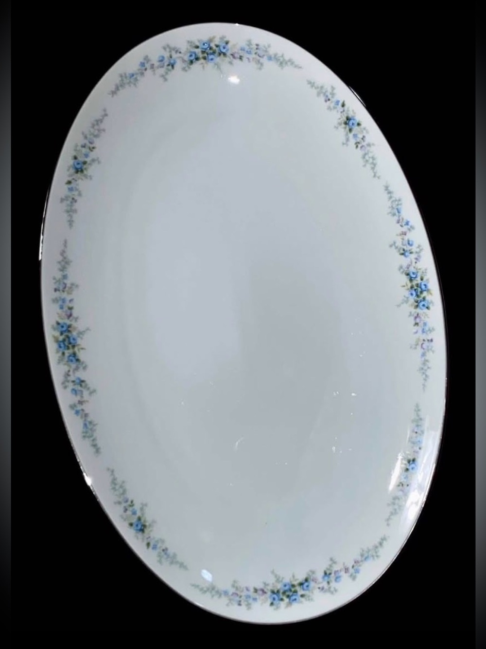 Noritake Roseberry 6241 Oval Serving Platter Blue Floral Vintage Japan